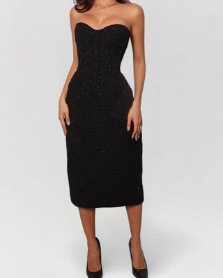 Ophelia Tweed Strapless Midi Dress