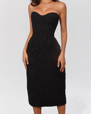 Ophelia Tweed Strapless Midi Dress