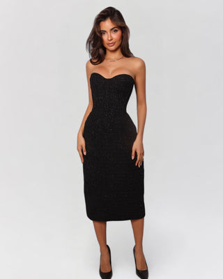 Ophelia Tweed Strapless Midi Dress